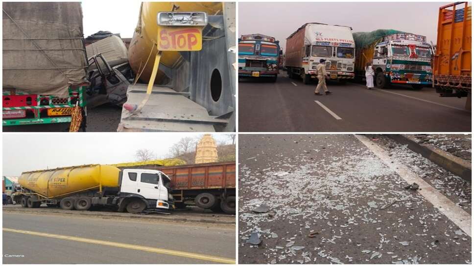 सड़क हादसा :ट्राले ने तीन वाहनों को मारी टक्कर, दो की मौत, तीन घायल