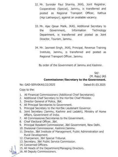 जम्मू कश्मीर में बड़े स्तर पर तबादले, 41 अधिकारियों का फेरबदल, चेक करें पूरी लिस्ट