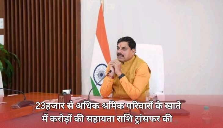 Madhya Pradesh news: मुख्यमंत्री मोहन यादव ने 23हजार से अधिक श्रमिक परिवारों के खाते में करोड़ों की सहायता राशि ट्रांसफर की