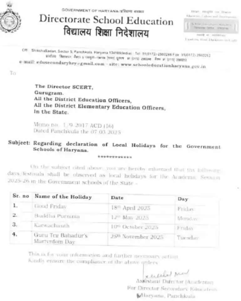 हरियाणा में कल करवा चौथ की छुट्टी